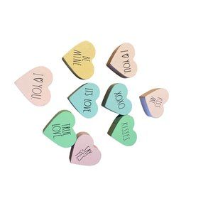 Valentines 9 Mini Wood Candy Conversation Hearts in Jar Decor Sweetheart Ornamen